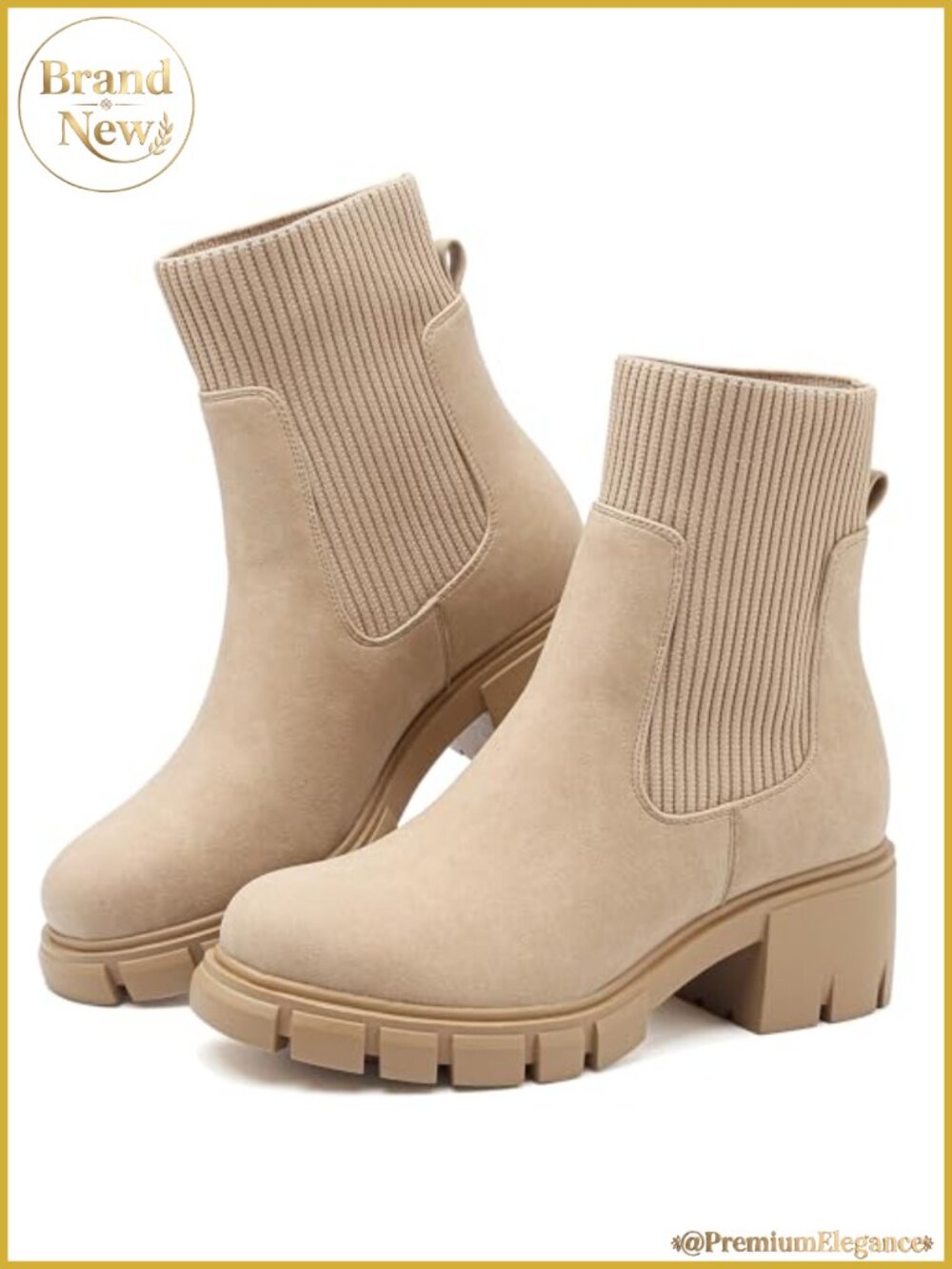 Women's Platform Chelsea Boots Elastic Ankle Booties Lug Sole Block Heel PU